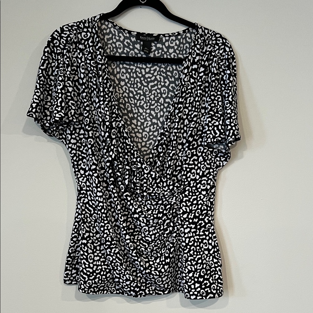White House Black Market Black and White Leopard Print Blouse